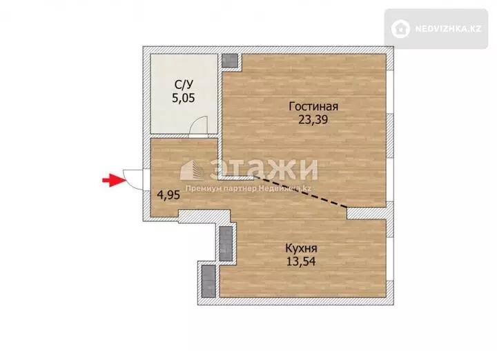 51.4 м², 1-комнатная квартира, этаж 19 из 25, 51 м², изображение - 1