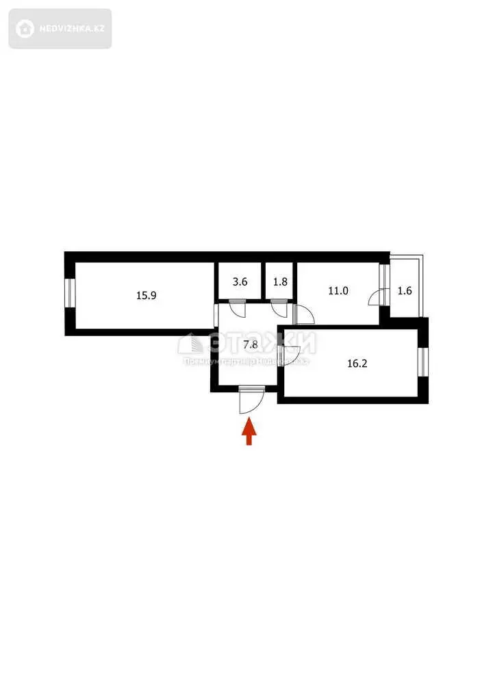 56 м², 2-комнатная квартира, этаж 4 из 5, 56 м², изображение - 1