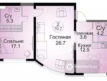 70.2 м², 2-комнатная квартира, этаж 6 из 10, 70 м², изображение - 1