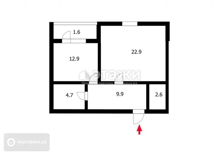 55 м², 1-комнатная квартира, этаж 6 из 16, 55 м², изображение - 1