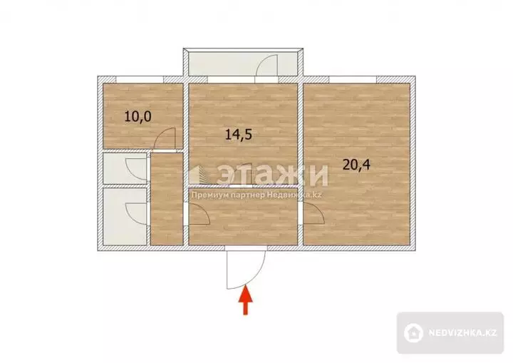 43.7 м², 2-комнатная квартира, этаж 5 из 5, 44 м², изображение - 1