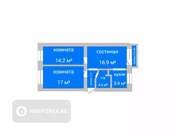 62.5 м², 3-комнатная квартира, этаж 5 из 5, 62 м², изображение - 0