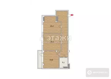 74.4 м², 2-комнатная квартира, этаж 12 из 12, 74 м², изображение - 16