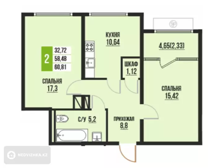 61 м², 2-комнатная квартира, этаж 1 из 10, 61 м², изображение - 1