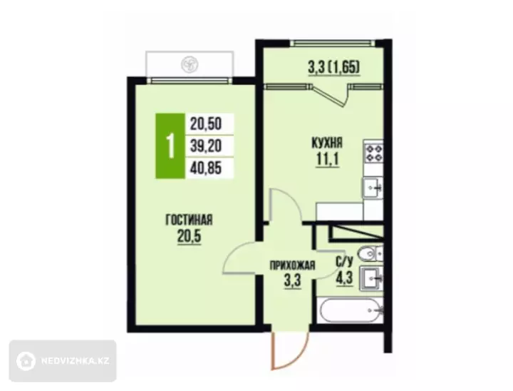 41 м², 1-комнатная квартира, этаж 9 из 10, 41 м², изображение - 1