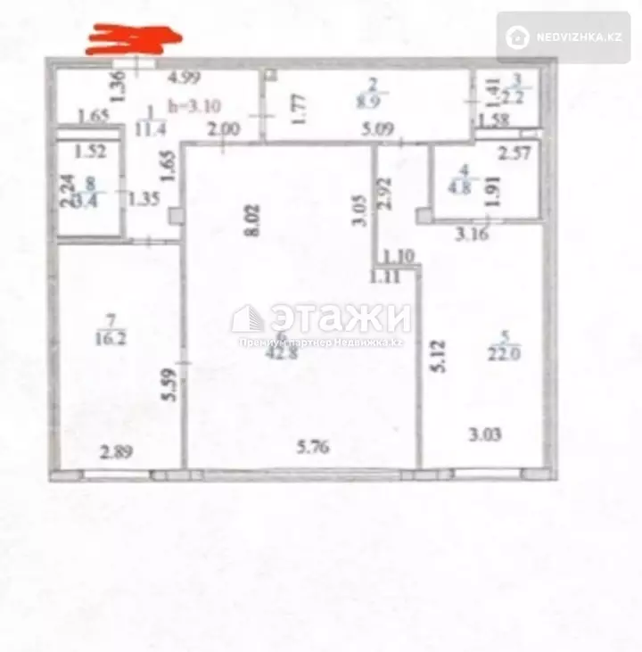 111.7 м², 2-комнатная квартира, этаж 3 из 6, 112 м², изображение - 1