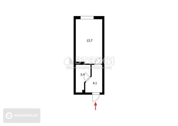 22 м², 1-комнатная квартира, этаж 2 из 4, 22 м², изображение - 1