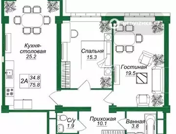 74.7 м², 3-комнатная квартира, этаж 5 из 9, 75 м², изображение - 12