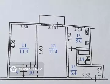 2-комнатная квартира, этаж 3 из 4, 46 м²