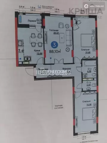 88.1 м², 3-комнатная квартира, этаж 3 из 7, 88 м², изображение - 0