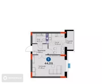 44 м², 1-комнатная квартира, этаж 4 из 8, 44 м², изображение - 1