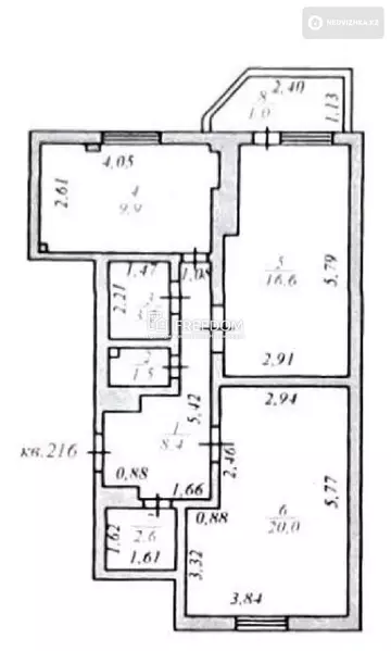 63.2 м², 2-комнатная квартира, этаж 6 из 9, 63 м², изображение - 0