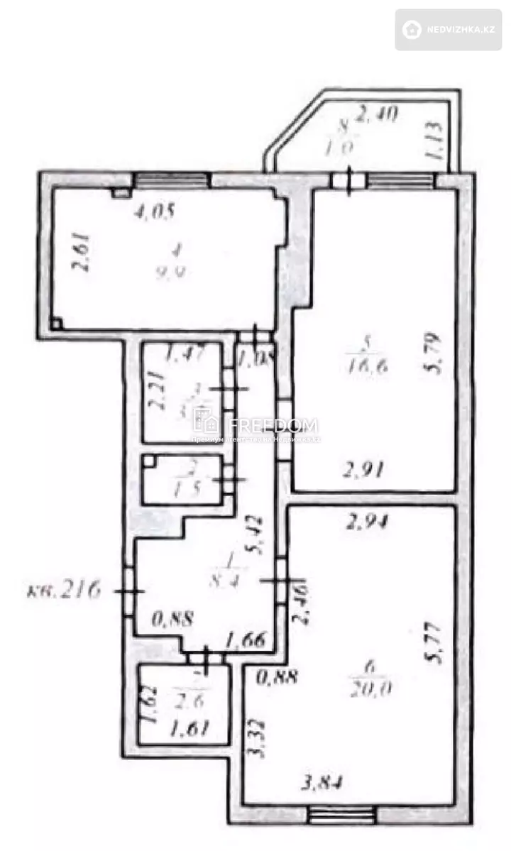 63.2 м², 2-комнатная квартира, этаж 6 из 9, 63 м², изображение - 1
