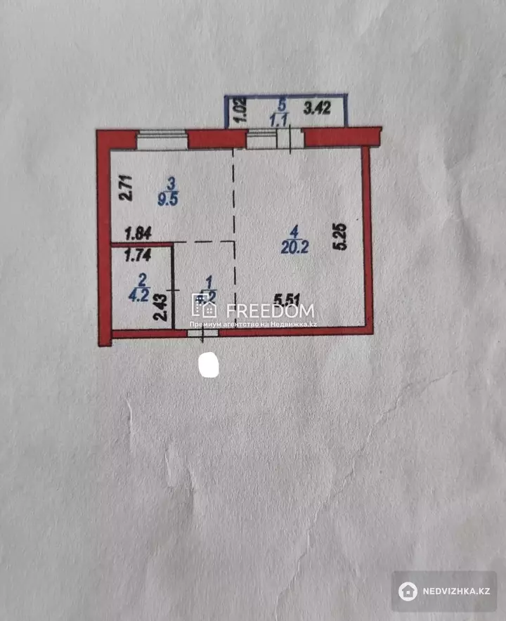 39.2 м², 1-комнатная квартира, этаж 5 из 5, 39 м², изображение - 1