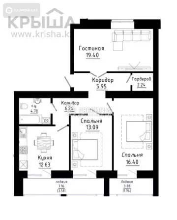 86.25 м², 3-комнатная квартира, этаж 2 из 10, 86 м², изображение - 3