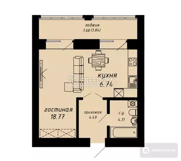 38.14 м², 1-комнатная квартира, этаж 9 из 12, 38 м², изображение - 0