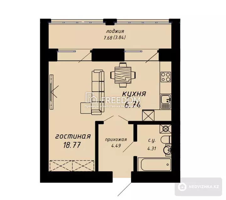 38.14 м², 1-комнатная квартира, этаж 9 из 12, 38 м², изображение - 1