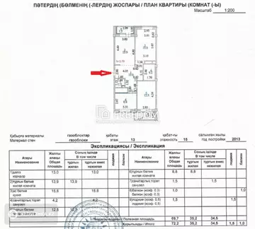 3-комнатная квартира, этаж 13 из 15, 72 м²
