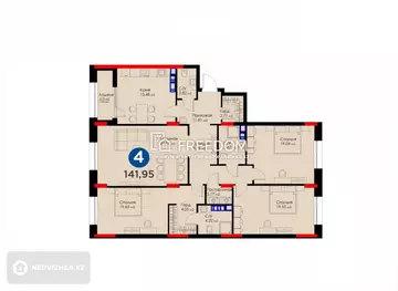 142 м², 4-комнатная квартира, этаж 9 из 9, 142 м², изображение - 4