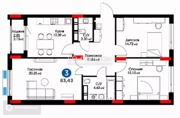 84 м², 3-комнатная квартира, этаж 16 из 16, 84 м², изображение - 2