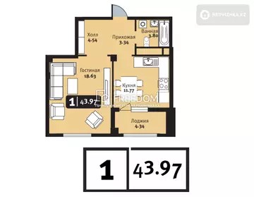 45 м², 1-комнатная квартира, этаж 2 из 9, 45 м², изображение - 0