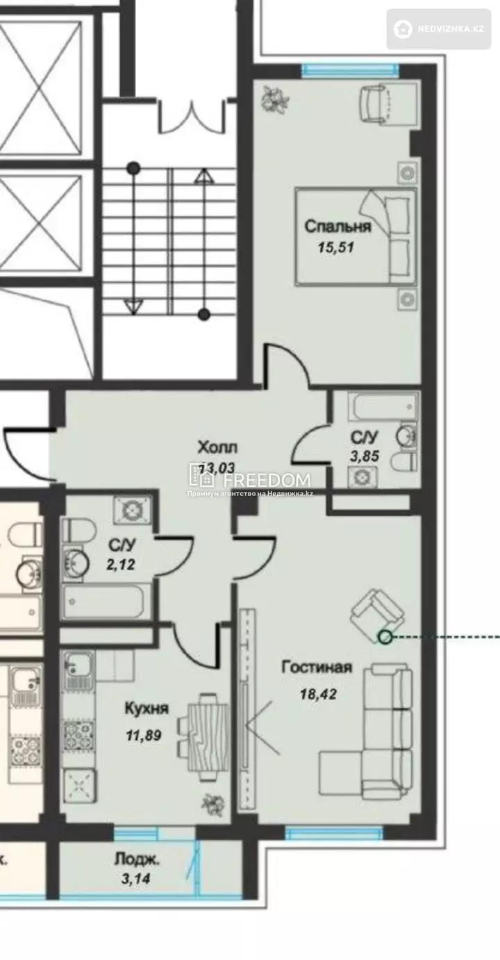 66 м², 2-комнатная квартира, этаж 14 из 18, 66 м², изображение - 1