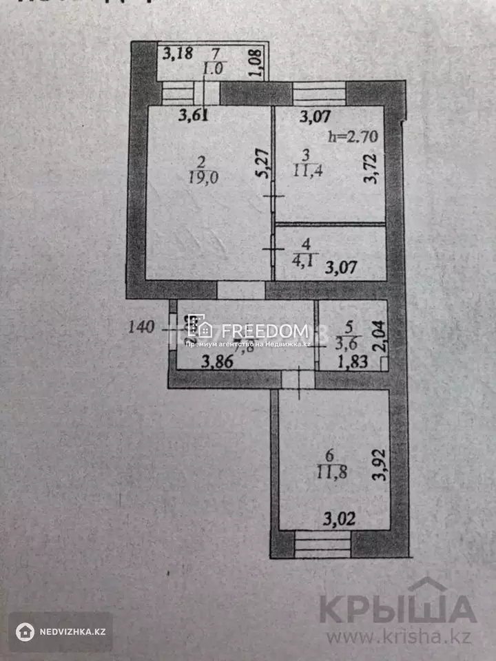 60 м², 2-комнатная квартира, этаж 13 из 13, 60 м², изображение - 1