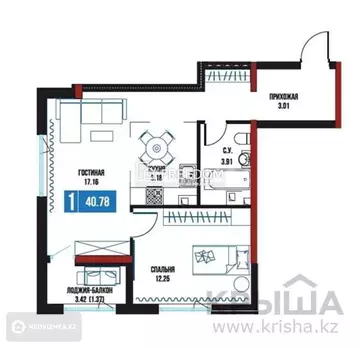 2-комнатная квартира, этаж 13 из 18, 41 м²