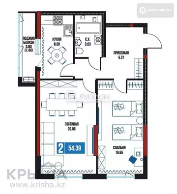 40.78 м², 2-комнатная квартира, этаж 13 из 18, 41 м², изображение - 0