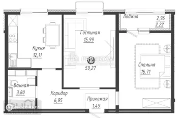 59.27 м², 2-комнатная квартира, этаж 4 из 9, 59 м², изображение - 21