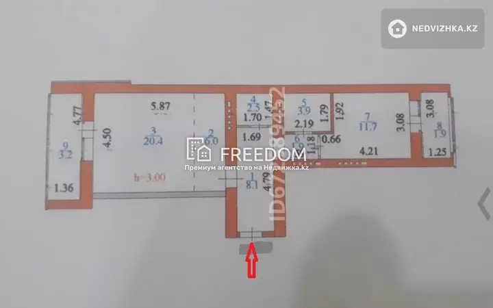 59.6 м², 2-комнатная квартира, этаж 9 из 12, 60 м², изображение - 1