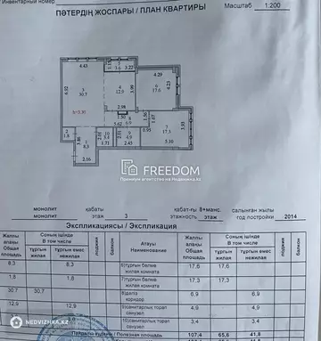 3-комнатная квартира, этаж 3 из 9, 107 м²