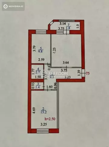 2-комнатная квартира, этаж 3 из 9, 55 м²