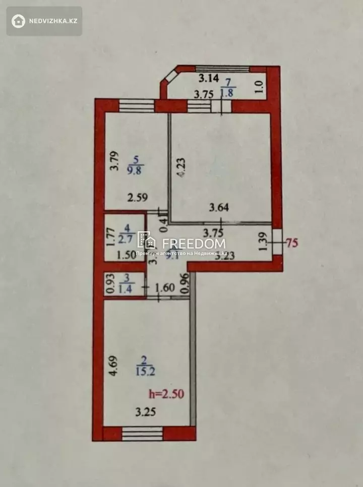 55 м², 2-комнатная квартира, этаж 3 из 9, 55 м², изображение - 1