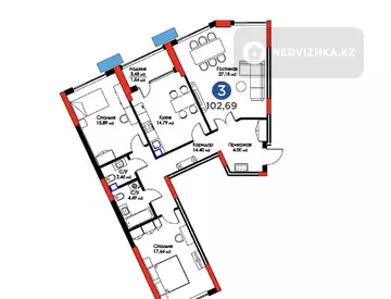 102.69 м², 3-комнатная квартира, этаж 2 из 12, 103 м², изображение - 5