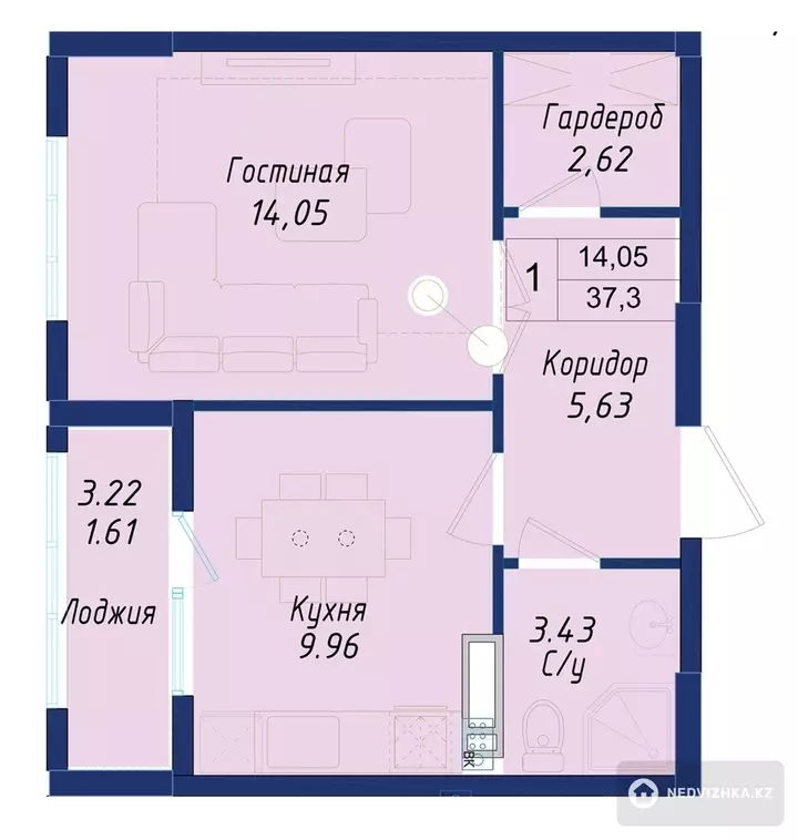 37.3 м², 1-комнатная квартира, этаж 4 из 12, 37 м², изображение - 1