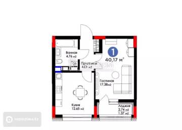 1-комнатная квартира, этаж 13 из 16, 40 м²