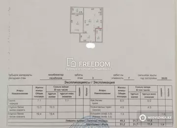 2-комнатная квартира, этаж 3 из 7, 51 м²