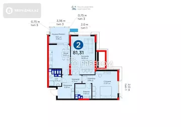 81.31 м², 2-комнатная квартира, этаж 16 из 21, 81 м², изображение - 0