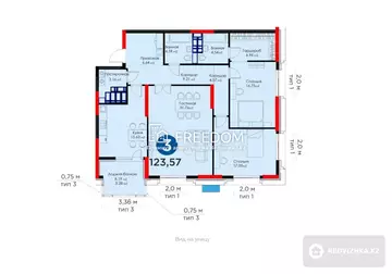 123.57 м², 3-комнатная квартира, этаж 16 из 21, 124 м², изображение - 3