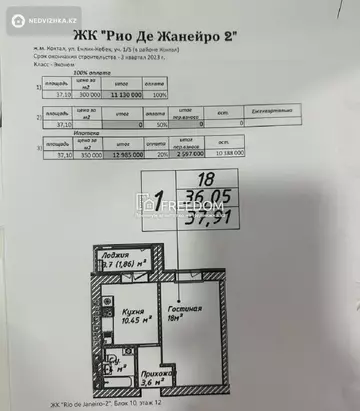 1-комнатная квартира, этаж 12 из 12, 37 м²