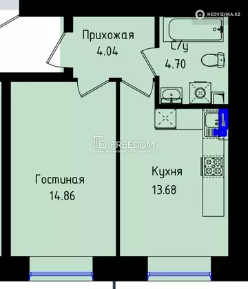 1-комнатная квартира, этаж 7 из 12, 37 м²