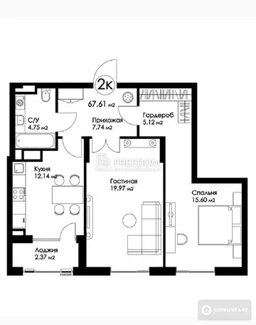 70 м², 2-комнатная квартира, этаж 8 из 17, 70 м², изображение - 9