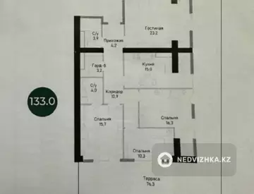 4-комнатная квартира, этаж 2 из 14, 133 м²