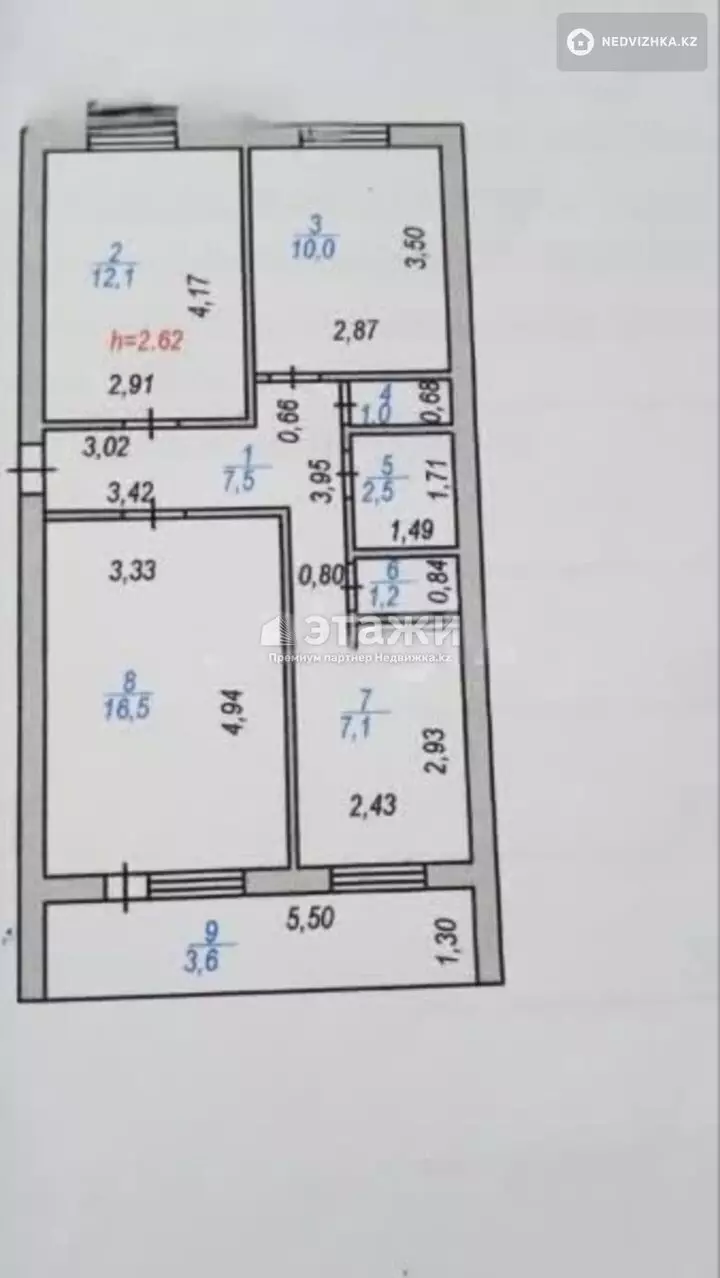 61.5 м², 3-комнатная квартира, этаж 2 из 5, 62 м², изображение - 1