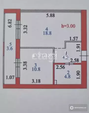 42.2 м², 2-комнатная квартира, этаж 9 из 10, 42 м², изображение - 5