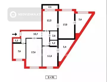 90 м², 4-комнатная квартира, этаж 1 из 9, 90 м², изображение - 9