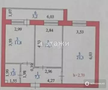 58.9 м², 2-комнатная квартира, этаж 6 из 9, 59 м², изображение - 2