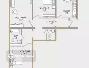 88.8 м², 3-комнатная квартира, этаж 2 из 9, 89 м², изображение - 1