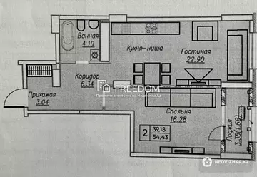 55 м², 2-комнатная квартира, этаж 14 из 16, 55 м², изображение - 1